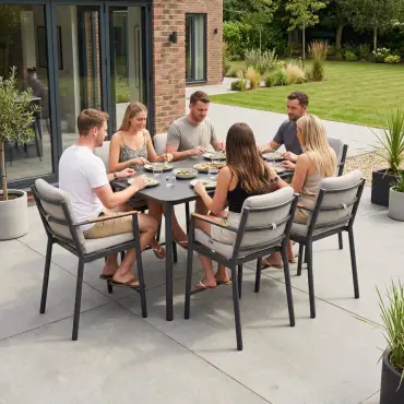 Monti 6 Seat Aluminium Wood High Dining Set - Rectangular Table
