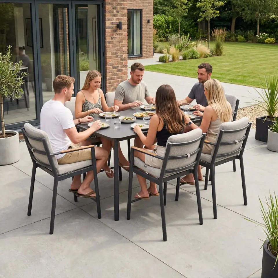 Monti 6 Seat Aluminium Wood High Dining Set - Rectangular Table