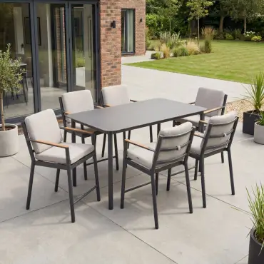 Monti 6 Seat Aluminium Wood High Dining Set - Rectangular Table