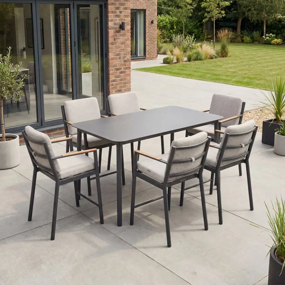 Monti 6 Seat Aluminium Wood High Dining Set - Rectangular Table