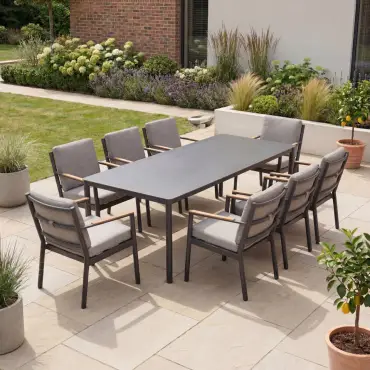 Monti 8 Seat Aluminium Wood Dining Set - Rectangular Table