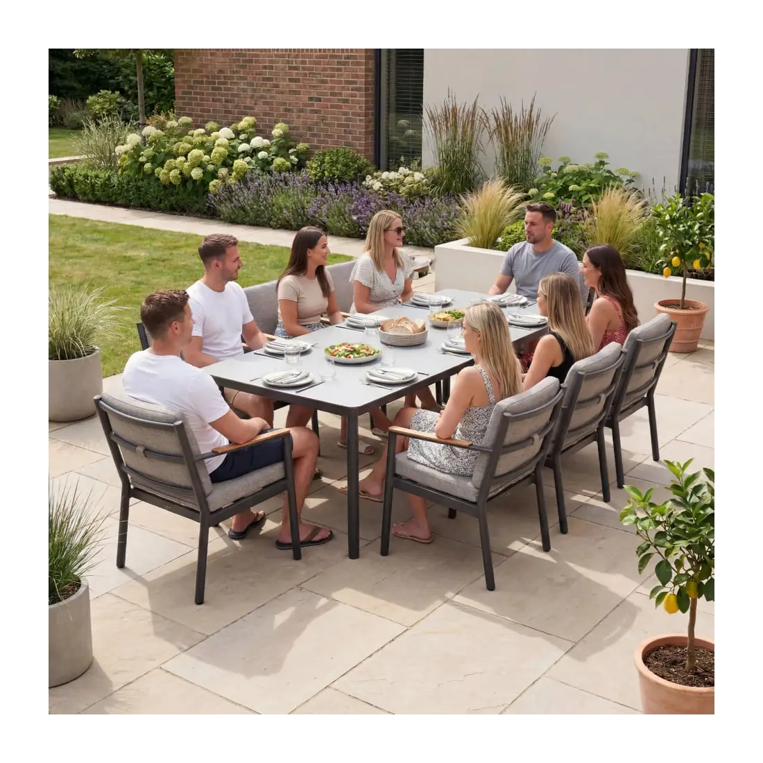 Monti 8 Seat Aluminium Wood Dining Set - Rectangular Table
