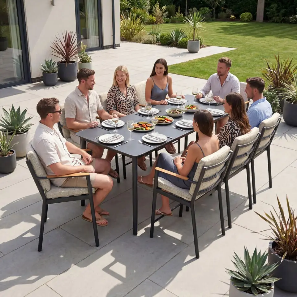 Monti 8 Seat Aluminium Wood High Dining Set - Rectangular Table
