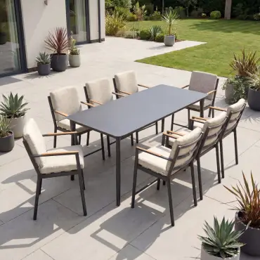 Monti 8 Seat Aluminium Wood High Dining Set - Rectangular Table