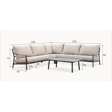 Monti Aluminium Wood Corner Sofa Lounging Set