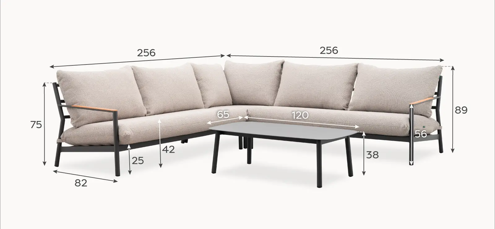 Monti Aluminium Wood Corner Sofa Lounging Set