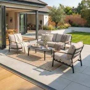 Monti Aluminium Wood 2 Seater Sofa Lounging Set
