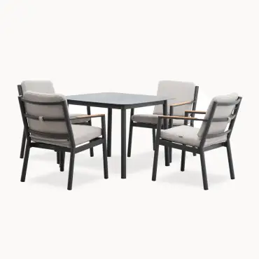 Monti 4 Seat Aluminium Wood Dining Set - Square Table