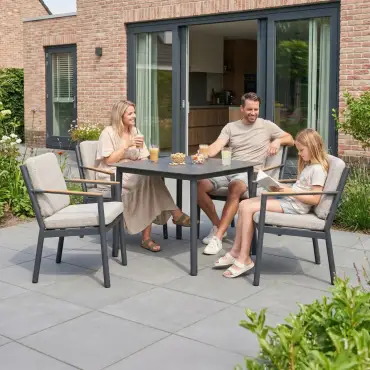 Monti 4 Seat Aluminium Wood Dining Set - Square Table
