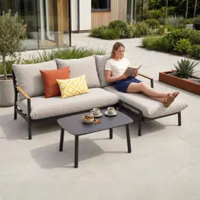 Monti Aluminium Wood 3 Seater Chaise Sofa Lounging Set