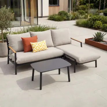 Monti Aluminium Wood 3 Seater Chaise Sofa Lounging Set