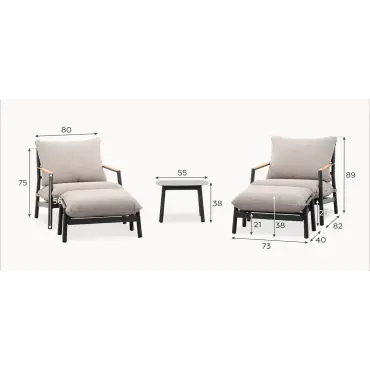 Monti Aluminium Wood 5 Piece Lounging Set