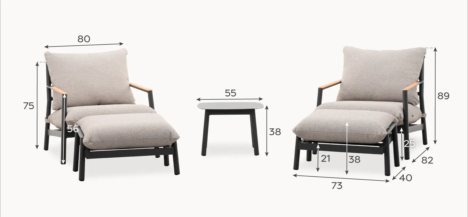 Monti Aluminium Wood 5 Piece Lounging Set