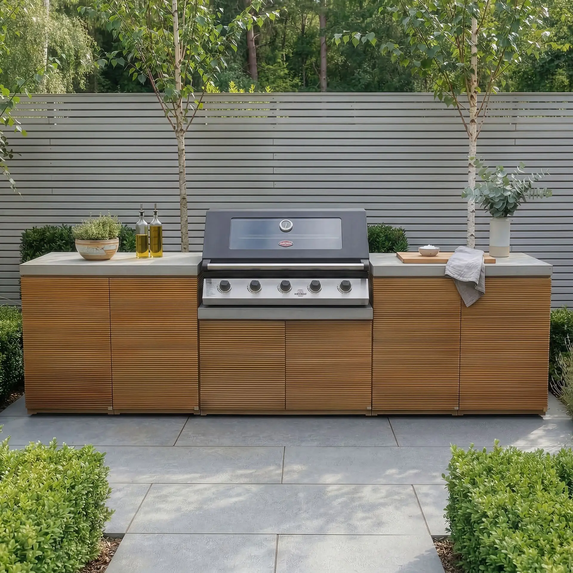 Bali Outdoor Kitchen Storage Units with Beefeater 1700 Series BBQ - Double Configuration