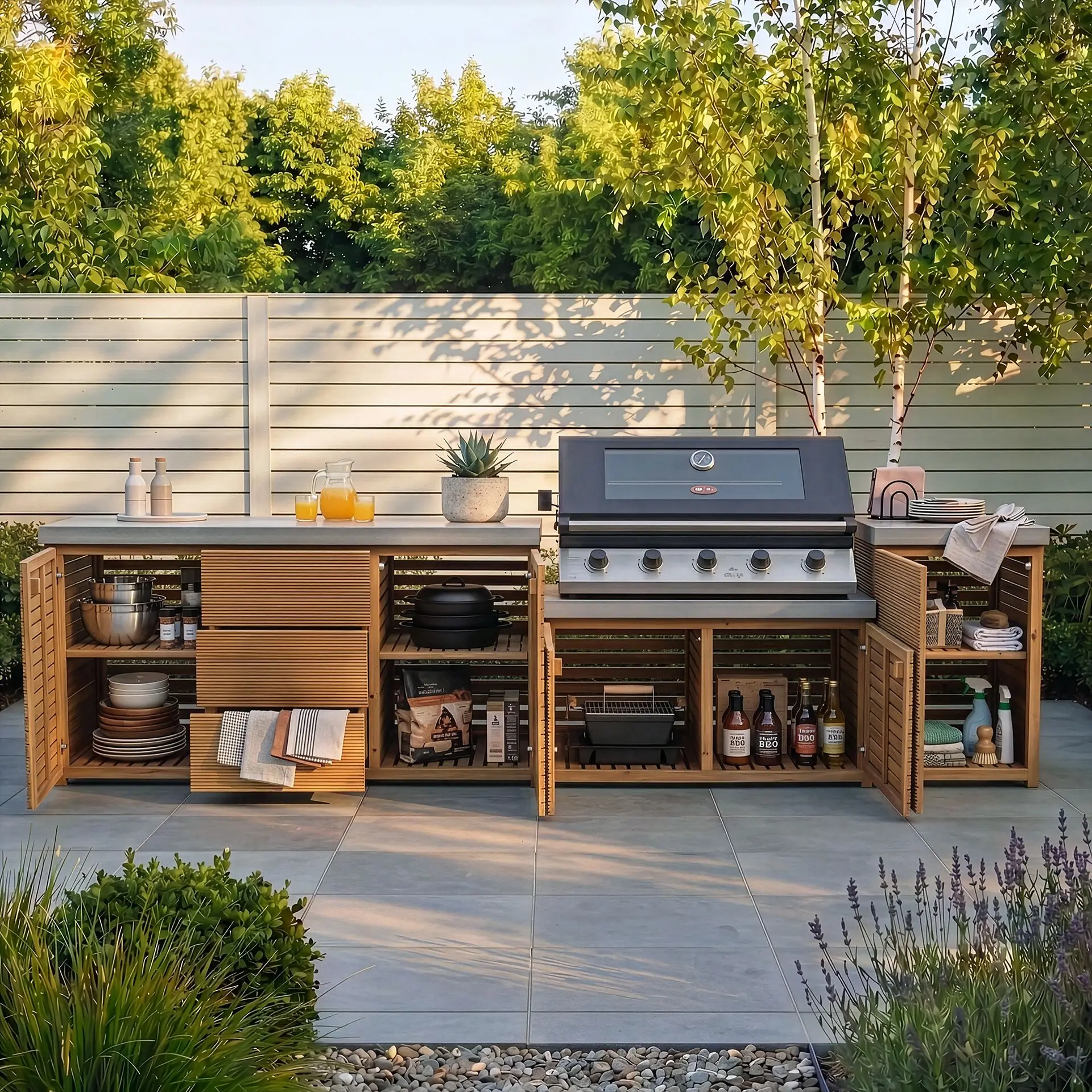 Bali Outdoor Kitchen Storage Units with Beefeater 1700 Series BBQ - Large Configuration