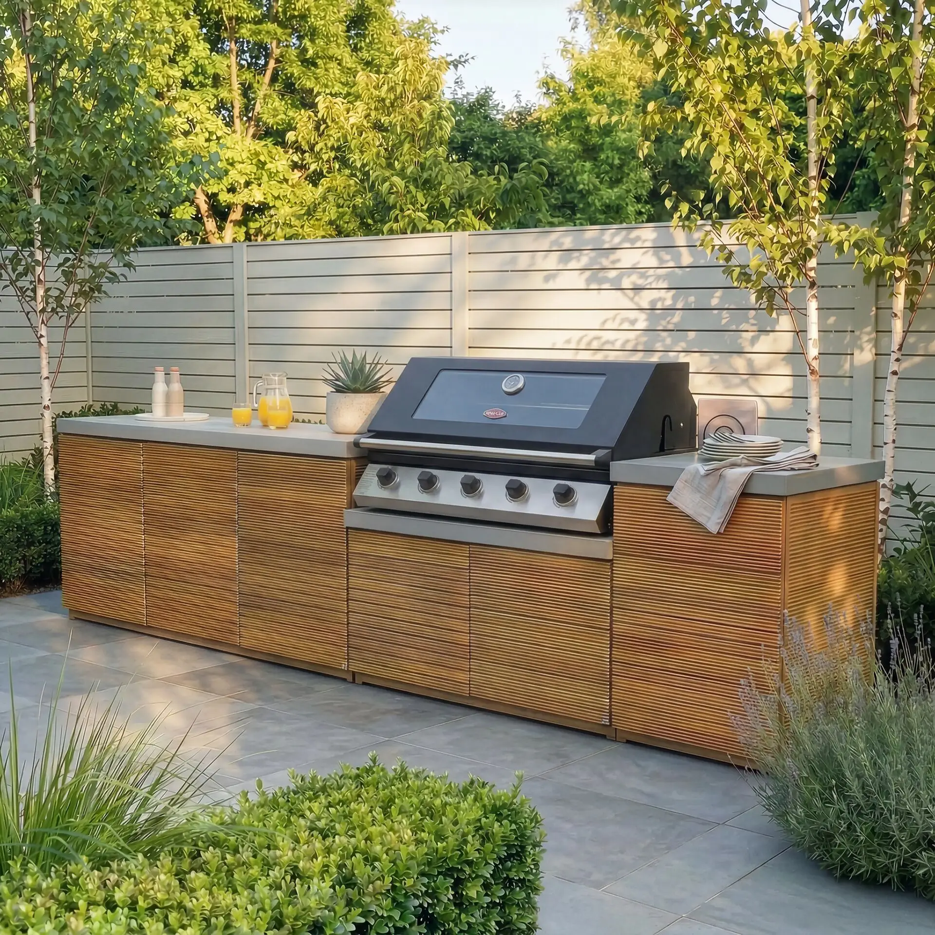 Bali Outdoor Kitchen Storage Units with Beefeater 1700 Series BBQ - Large Configuration
