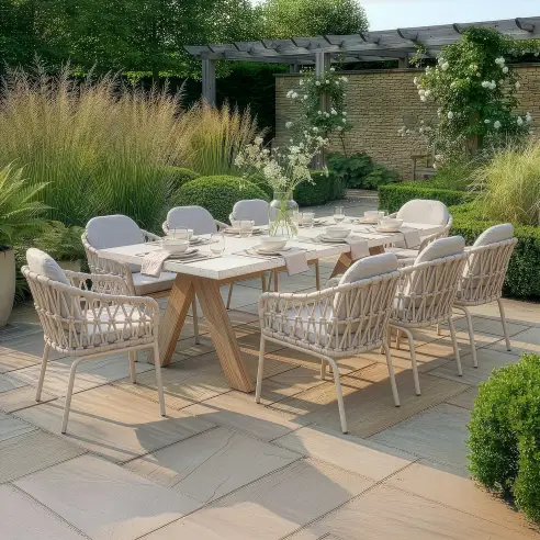 Antigua 8 Seat Rectangular Dining Set - Sicily Open Rope Weave Dining Chairs Antigua 8 Seat Rectangular Dining Set - Sicily Open Rope Weave Dining Chairs