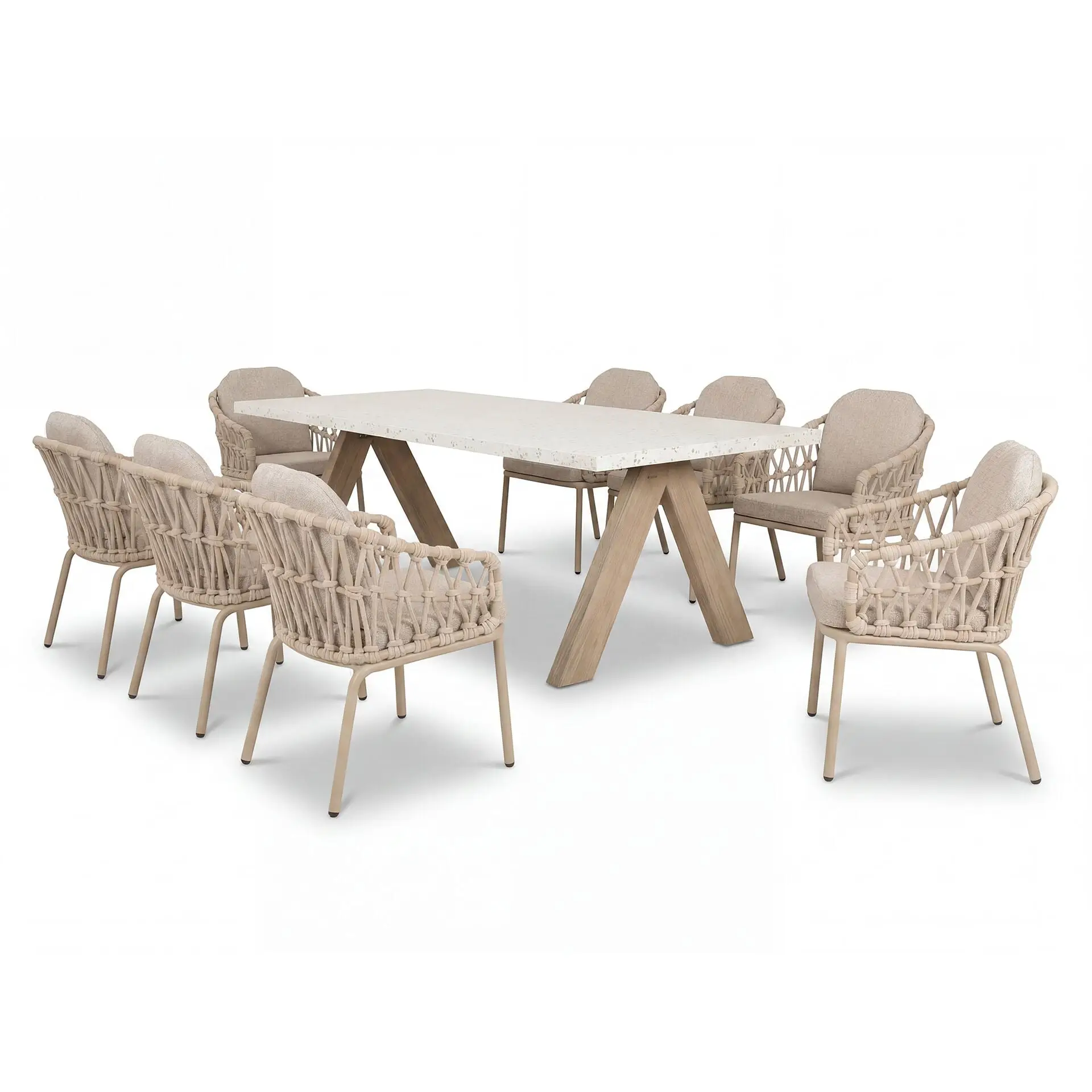 Antigua 8 Seat Rectangular Dining Set - Sicily Open Rope Weave Dining Chairs