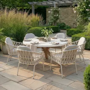 Antigua 6 Seat Round Dining Set - Sicily Open Rope Weave Dining Chairs