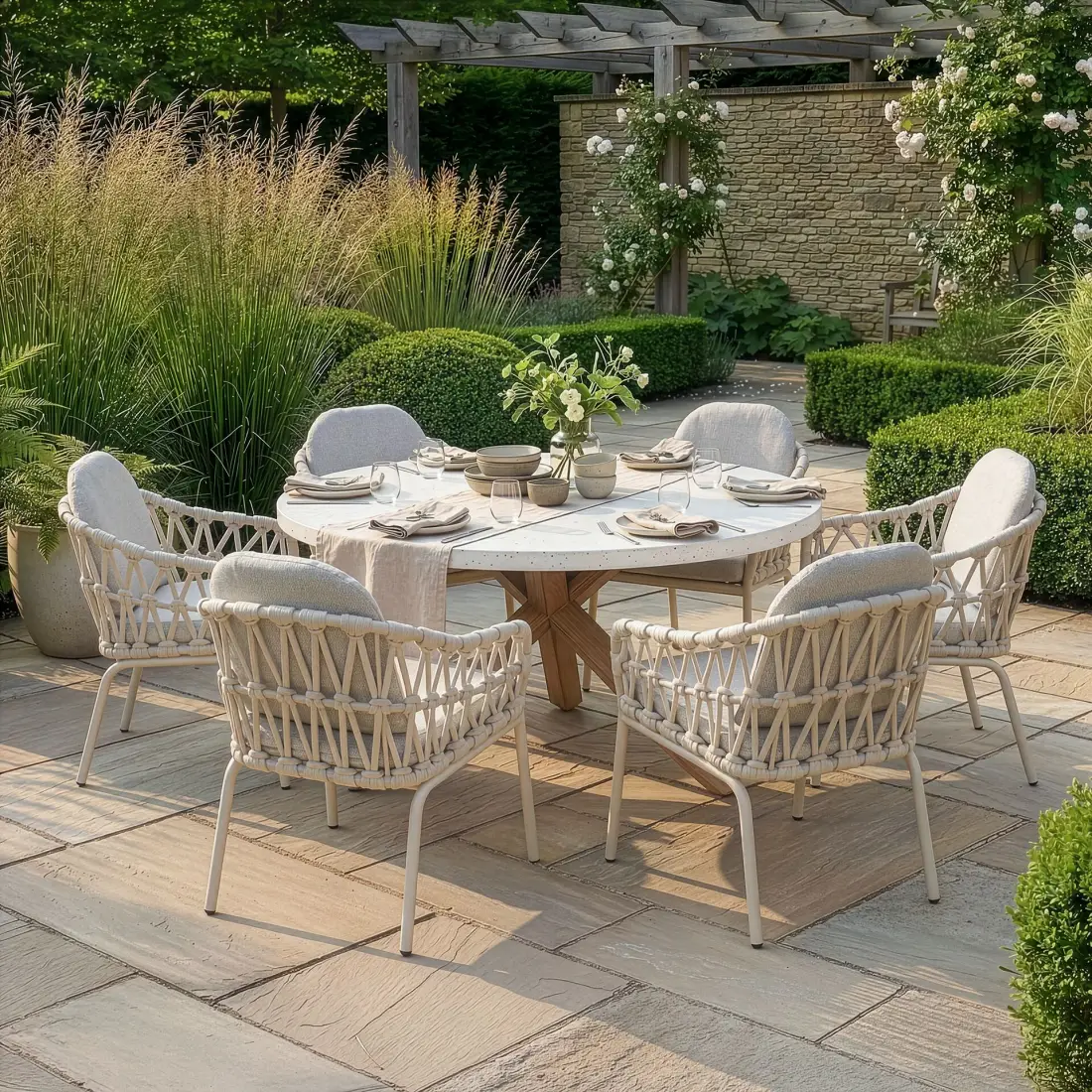 Antigua 6 Seat Round Dining Set - Sicily Open Rope Weave Dining Chairs Antigua 6 Seat Round Dining Set - Sicily Open Rope Weave Dining Chairs