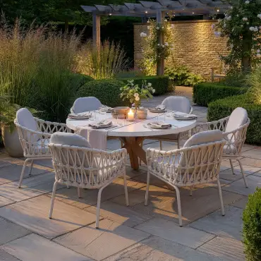 Antigua 6 Seat Round Dining Set - Sicily Open Rope Weave Dining Chairs