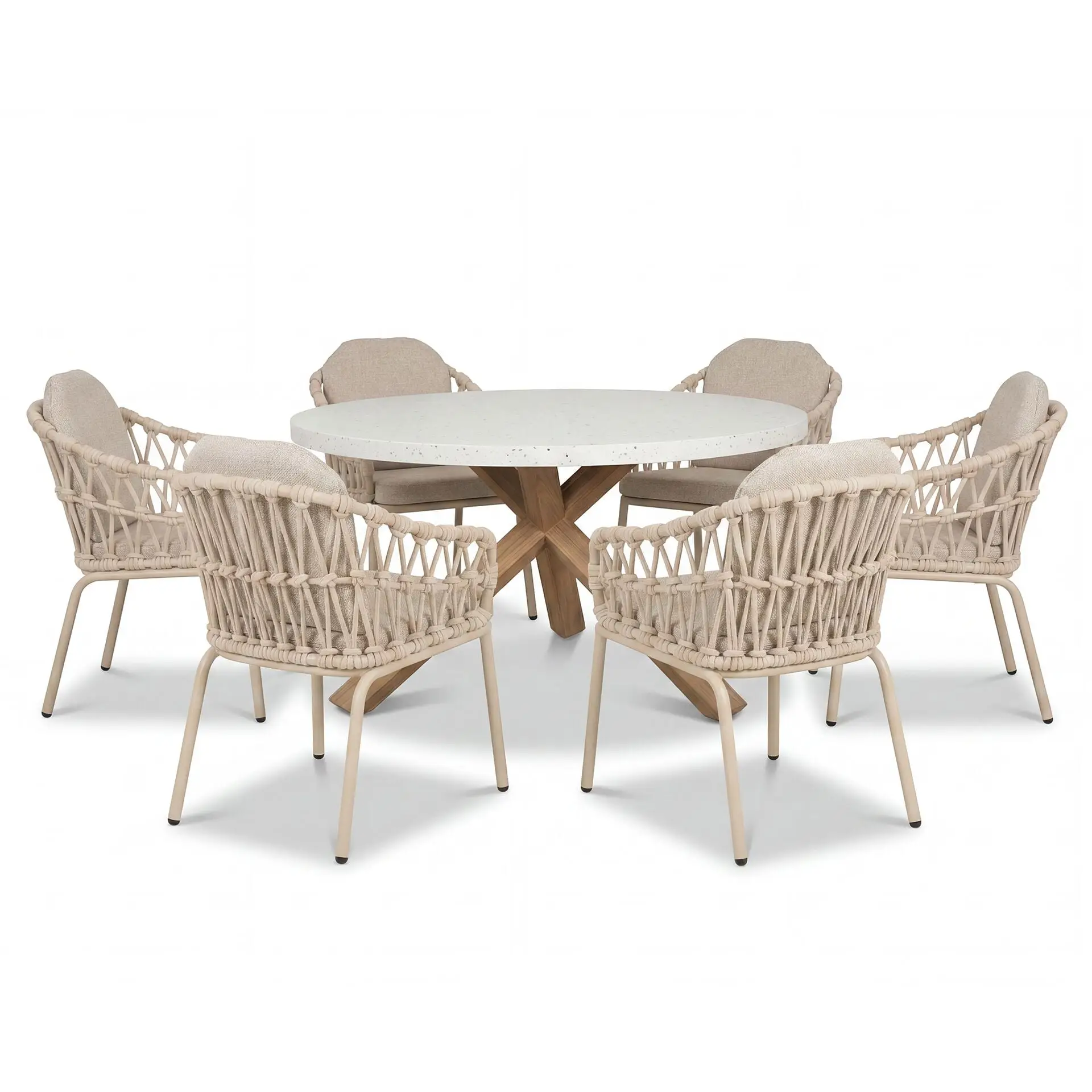 Antigua 6 Seat Round Dining Set - Sicily Open Rope Weave Dining Chairs