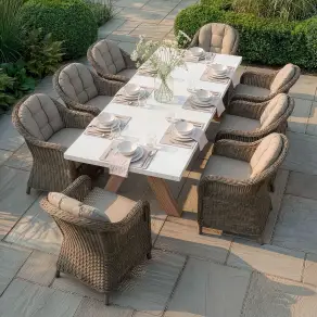 Antigua 8 Seat Rectangular Dining Set - Winchester Heritage Rattan Dining Chairs