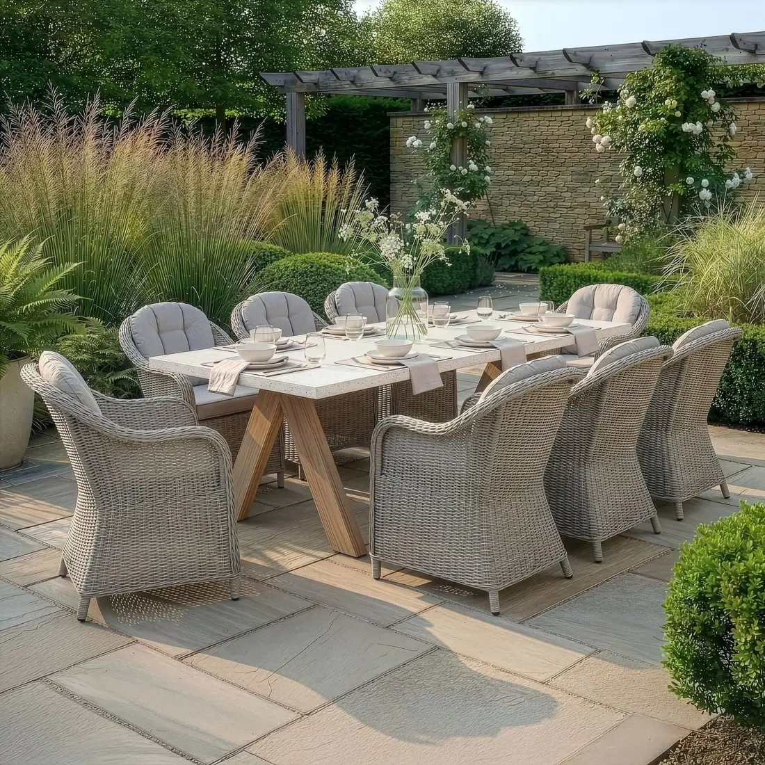 Antigua 8 Seat Rectangular Dining Set - Oxford Heritage Rattan Dining Chairs