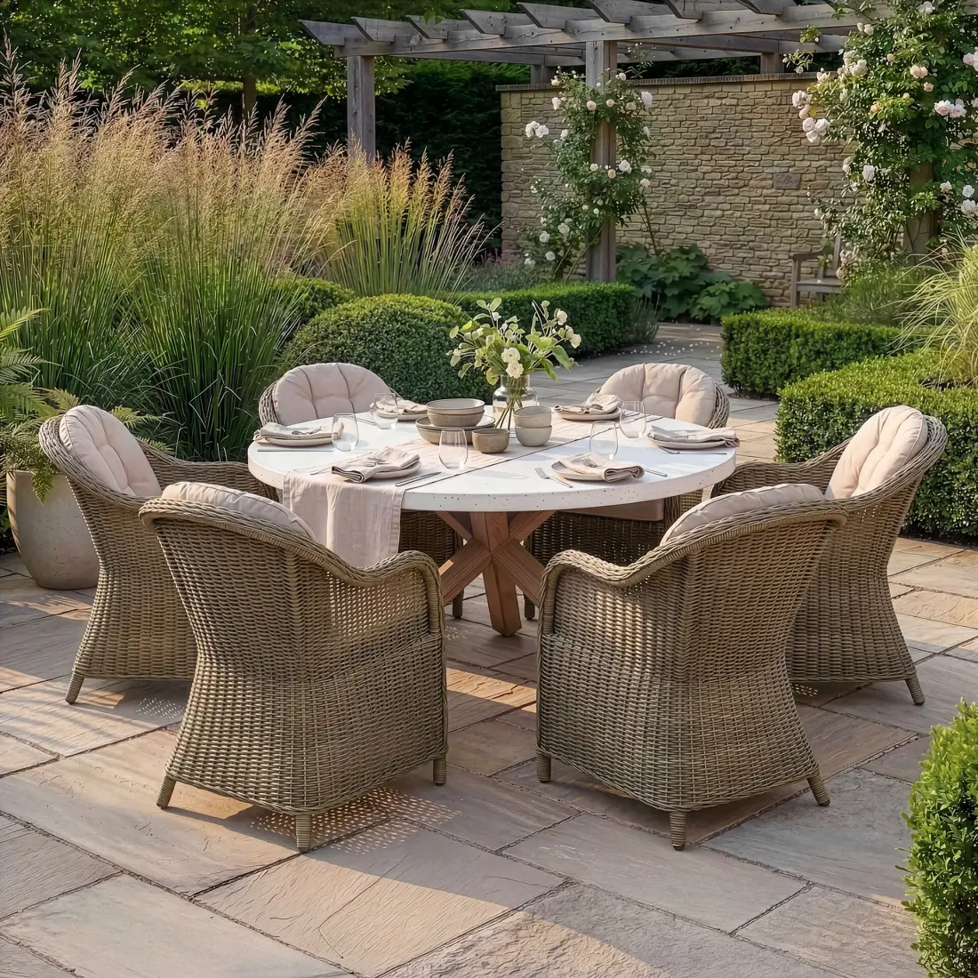Antigua 6 Seat Round Dining Set - Winchester Heritage Rattan Dining Chairs Antigua 6 Seat Round Dining Set - Winchester Heritage Rattan Dining Chairs