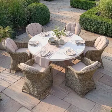 Antigua 6 Seat Round Dining Set - Winchester Heritage Rattan Dining Chairs