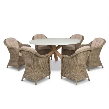Antigua 6 Seat Round Dining Set - Winchester Heritage Rattan Dining Chairs