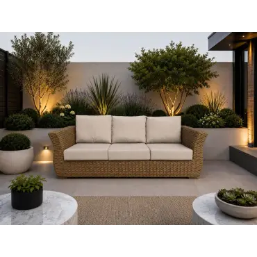Montana 3 seater sofa – outdoor rattan, cushions included