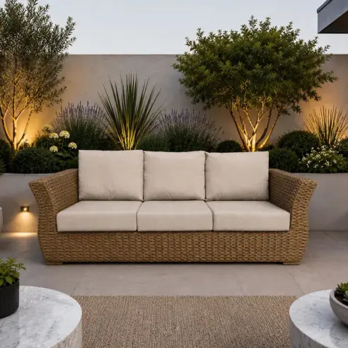 Montana 3 seater sofa – outdoor rattan, cushions included