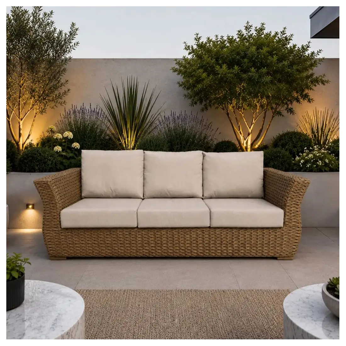 Montana 3 seater sofa – outdoor rattan, cushions included