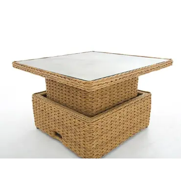 Rattan rising coffee table – square, adjustable height