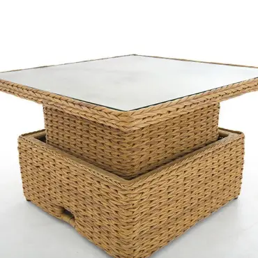 Rattan rising coffee table – square, adjustable height