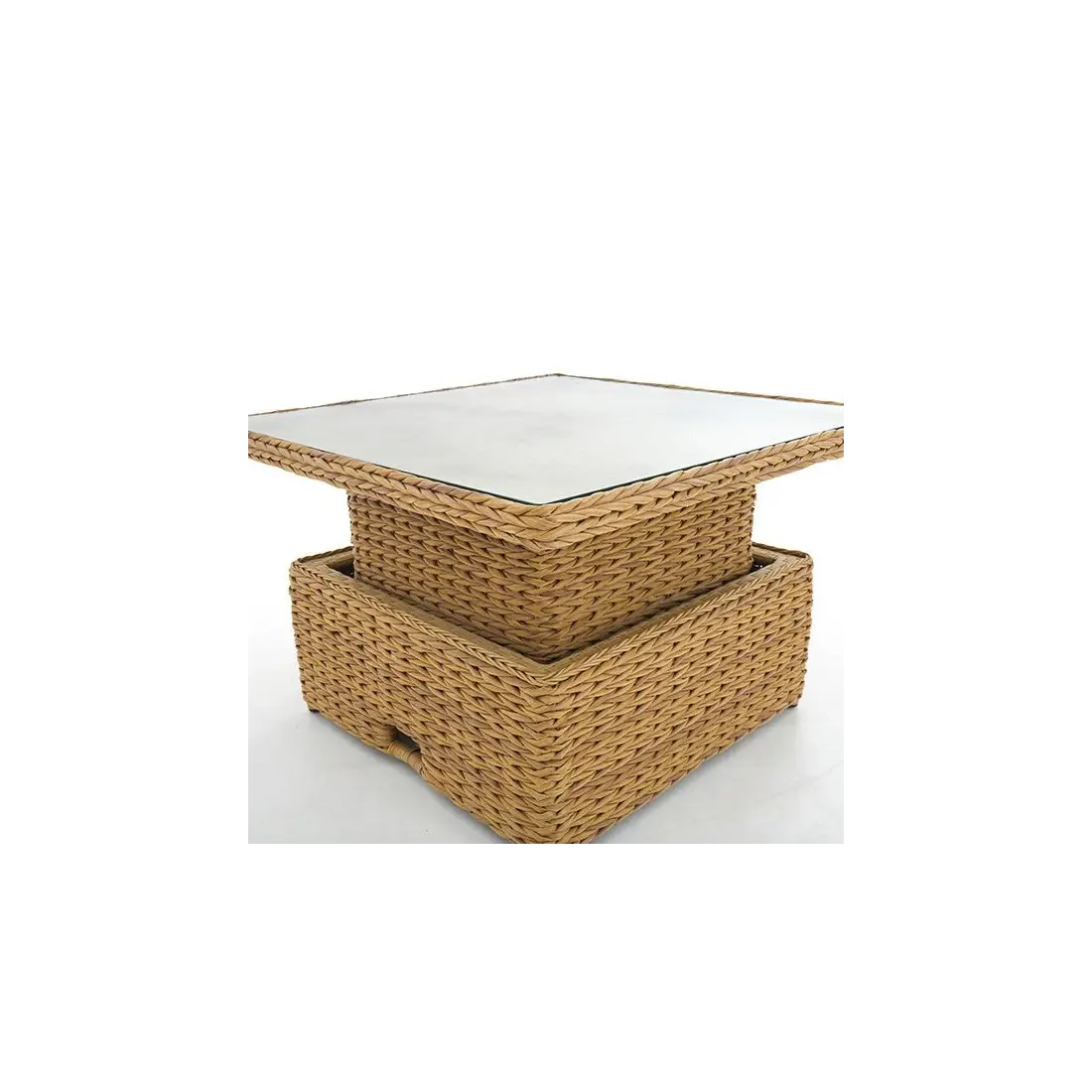 Rattan rising coffee table – square, adjustable height Rattan rising coffee table – square, adjustable height