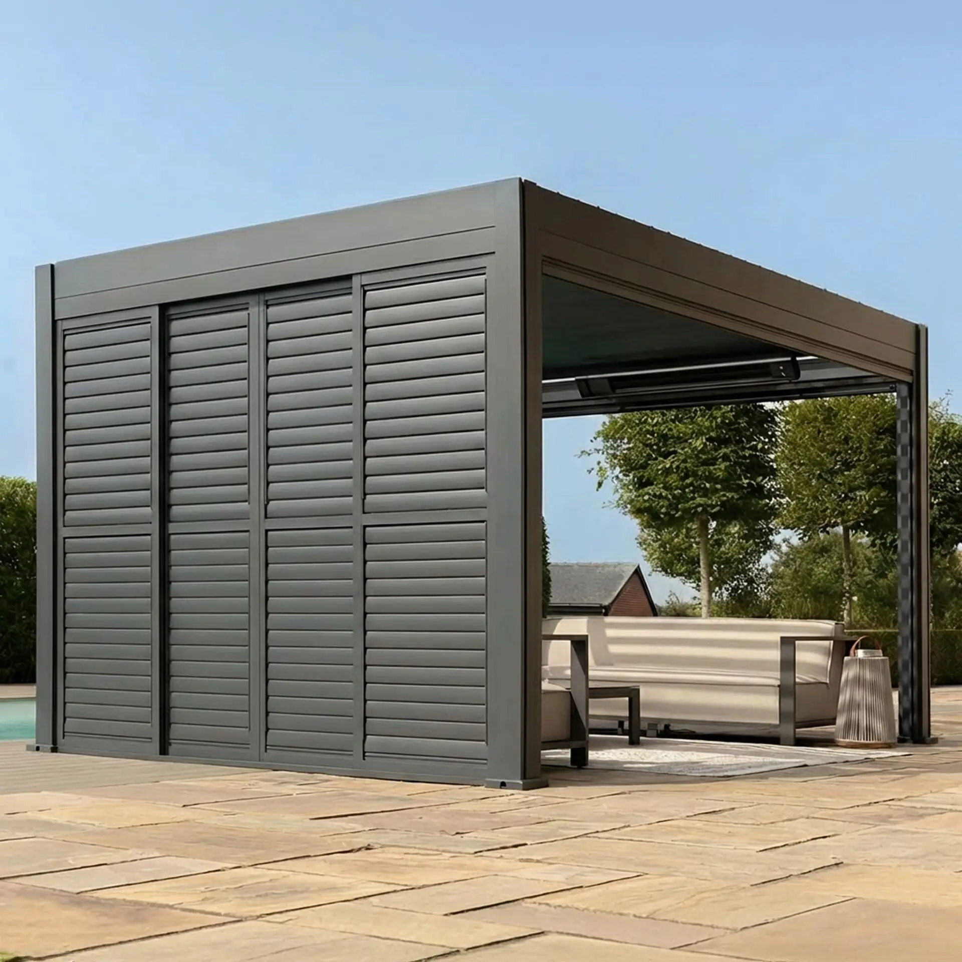 Eden Pergola Sliding Grey Louvre Panel Door - 3m