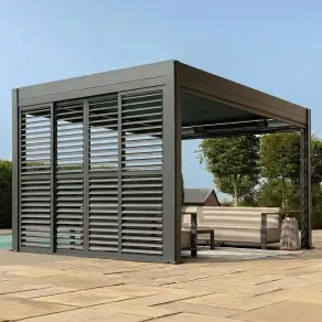 Eden Pergola Sliding Grey Louvre Panel Door -  3m