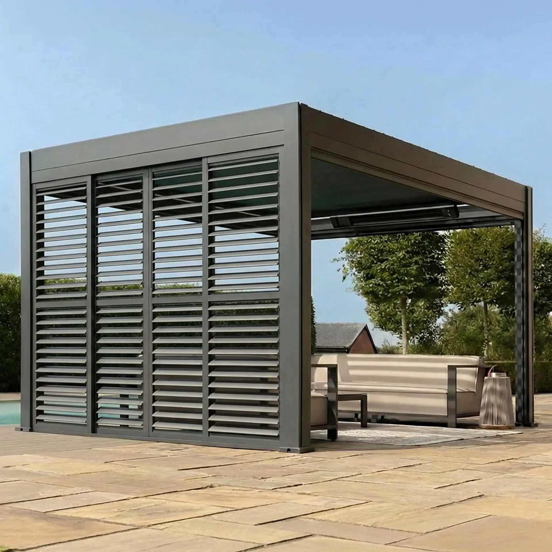 Eden Pergola Sliding Grey Louvre Panel Door - 3m