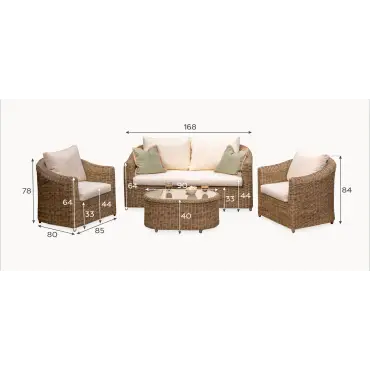 Isabella Rattan 2 Seater Sofa Lounging Set
