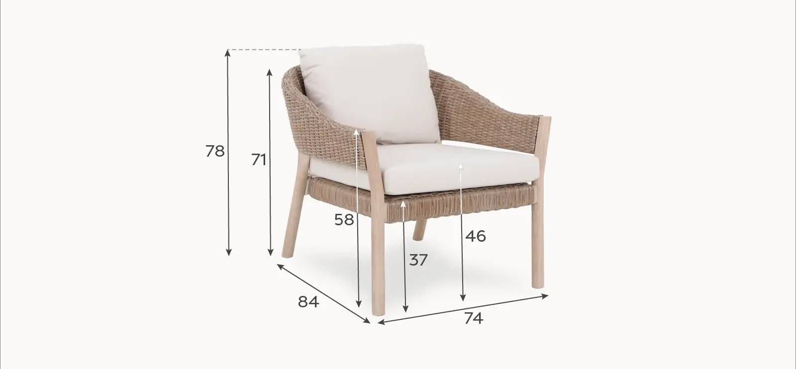 Hailey Rattan Wood Set Of 2 Lounging Armchairs
