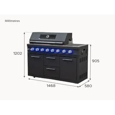 Riley Outdoor Kitchen 6 Burner Gas BBQ with Integrated Side Burner Modular Unit - Graphite Grey