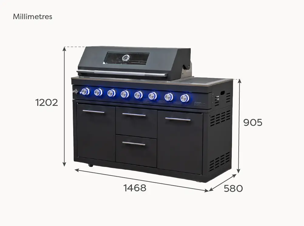 Riley Outdoor Kitchen 6 Burner Gas BBQ with Integrated Side Burner Modular Unit - Graphite Grey