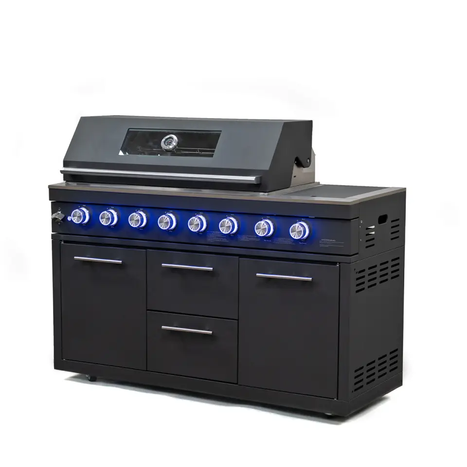 Riley Outdoor Kitchen 6 Burner Gas BBQ with Integrated Side Burner Modular Unit - Graphite Grey