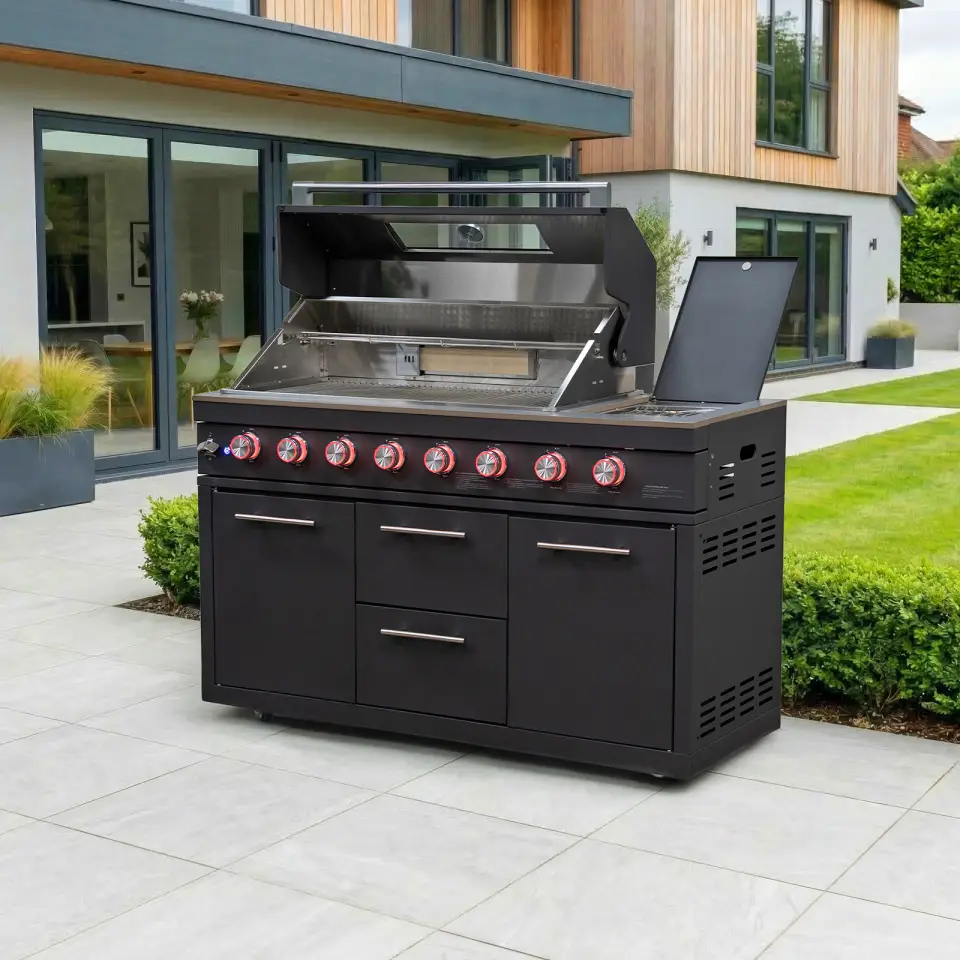 Riley Outdoor Kitchen 6 Burner Gas BBQ with Integrated Side Burner Modular Unit - Graphite Grey
