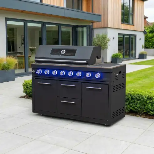 Riley Outdoor Kitchen 6 Burner Gas BBQ with Integrated Side Burner Modular Unit - Graphite Grey Riley Outdoor Kitchen 6 Burner Gas BBQ with Integrated Side Burner Modular Unit - Graphite Grey