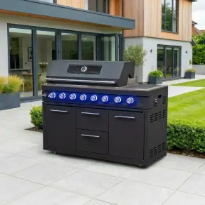 Riley Outdoor Kitchen 6 Burner Gas BBQ with Integrated Side Burner Modular Unit - Graphite Grey