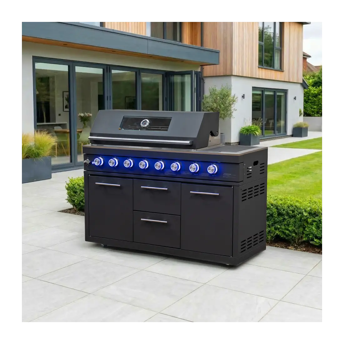 Riley Outdoor Kitchen 6 Burner Gas BBQ with Integrated Side Burner Modular Unit - Graphite Grey Riley Outdoor Kitchen 6 Burner Gas BBQ with Integrated Side Burner Modular Unit - Graphite Grey