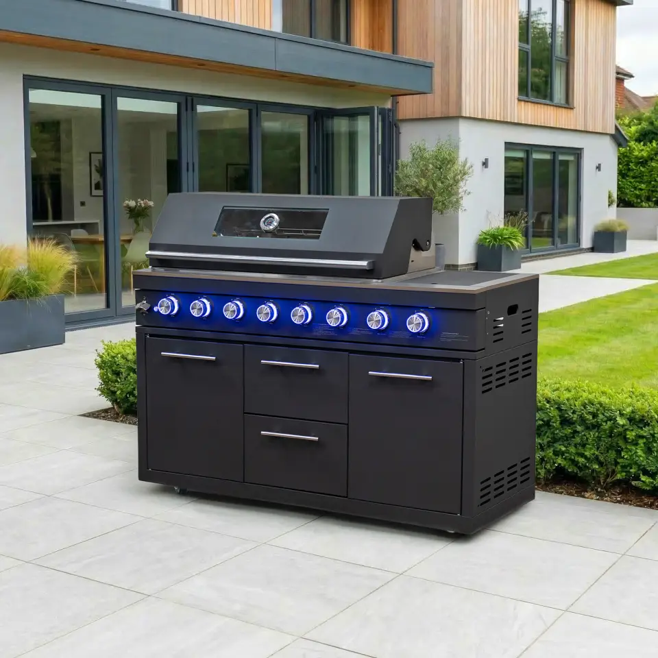 Riley Outdoor Kitchen 6 Burner Gas BBQ with Integrated Side Burner Modular Unit - Graphite Grey